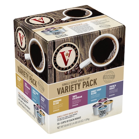 Victor Allen Victor Allen's Coffee Variety Pack (Morning Blend, 100% Colombian, Donut Shop Blend, and French Roast), 200 Count, Single Serve Coffee Pods for Keurig K-Cup Brewers FG015523